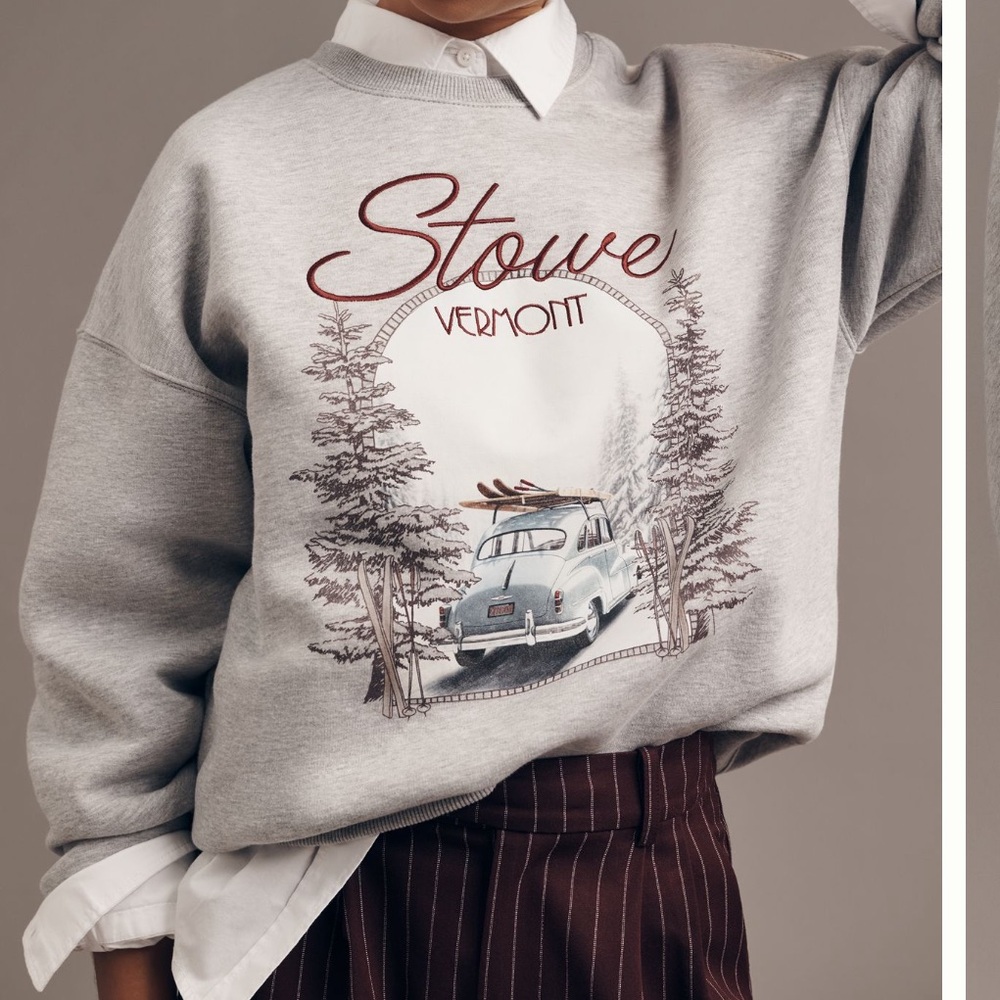 Anthropologie Gray 'Stowe Vermont' Graphic Crewneck Sweatshirt
